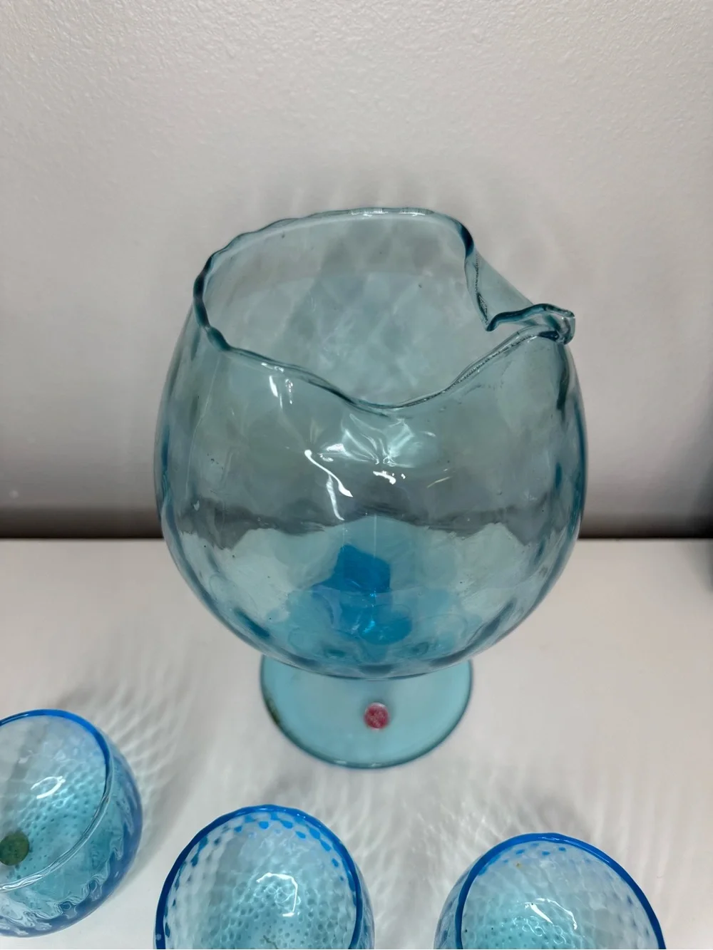 Vintage Italian Empoli Aqua Blue Glass Brandy Snifter Set 6 Cups MCM